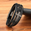 Classic Stainless Steel Men's Leather Bracelet