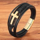 Classic Stainless Steel Men's Leather Bracelet