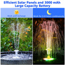 LED Solar Fountain, Solar Water Fountains with 3000mAh Battery 6 Nozzles, for Bird Bath, Garden and Outdoor