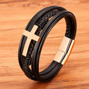 Classic Stainless Steel Men's Leather Bracelet