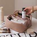 Large Travel Cosmetic Bag for Women Leather Makeup Organizer Storage Pouch