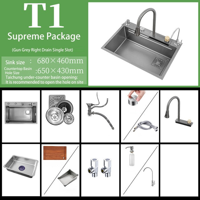 Multifunction Sink - 304 Stainless Steel Waterfall Sink Bowl With Cup Washer Workstation