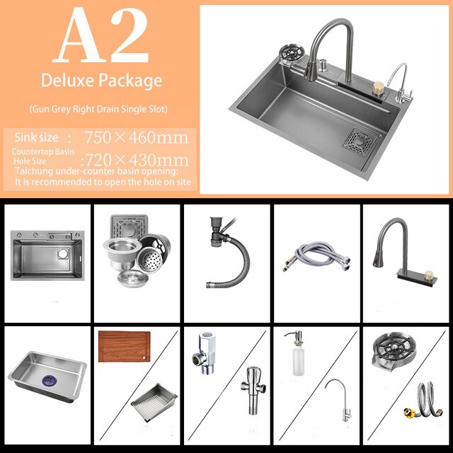 Multifunction Sink - 304 Stainless Steel Waterfall Sink Bowl With Cup Washer Workstation