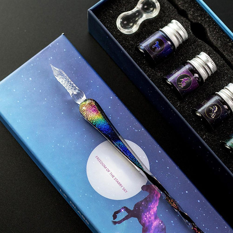 Rainbow Glass Dip Pen - Calligraphy Kits for Art with 5 Colorful Inks