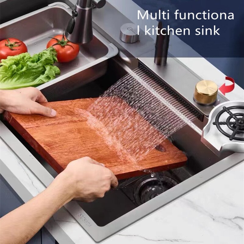 Multifunction Sink - 304 Stainless Steel Waterfall Sink Bowl With Cup Washer Workstation