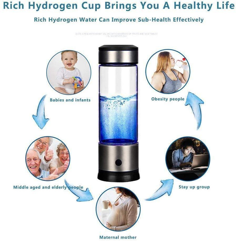 Portable Hydrogen Water Bottle Generator - Alkaline Maker, Water Ionizer, Antioxidan