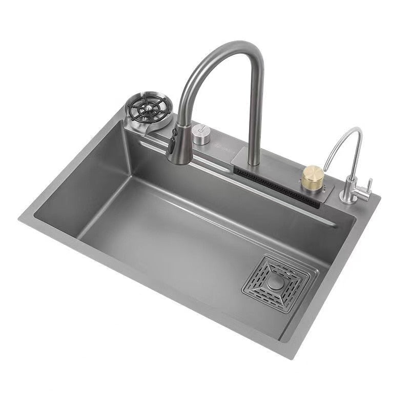 Multifunction Sink - 304 Stainless Steel Waterfall Sink Bowl With Cup Washer Workstation
