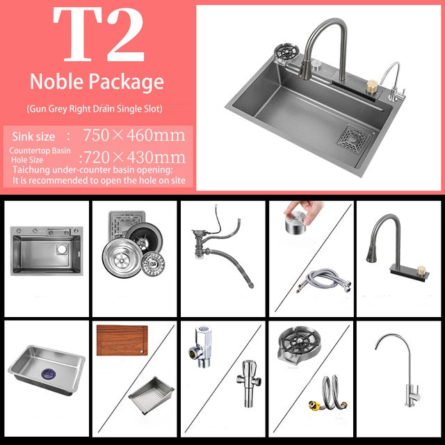 Multifunction Sink - 304 Stainless Steel Waterfall Sink Bowl With Cup Washer Workstation