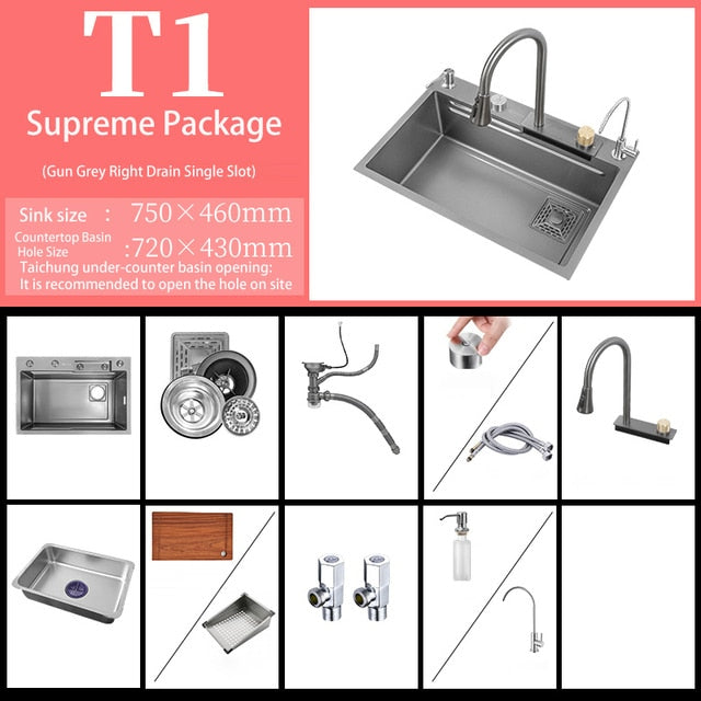 Multifunction Sink - 304 Stainless Steel Waterfall Sink Bowl With Cup Washer Workstation