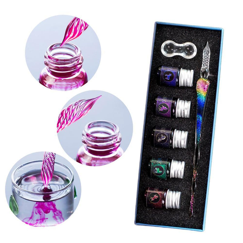 Rainbow Glass Dip Pen - Calligraphy Kits for Art with 5 Colorful Inks