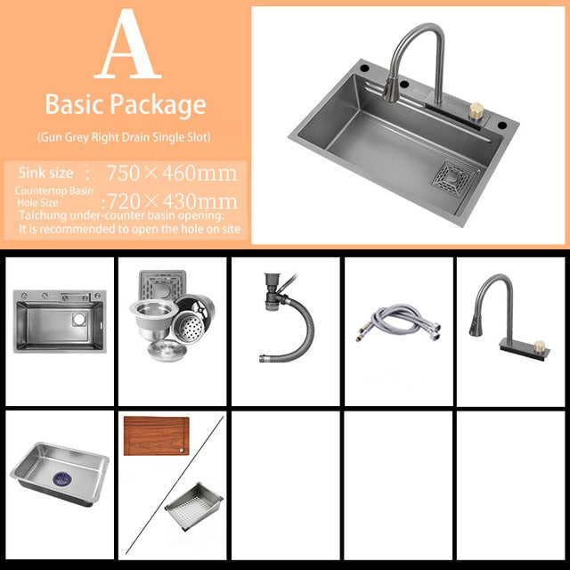 Multifunction Sink - 304 Stainless Steel Waterfall Sink Bowl With Cup Washer Workstation