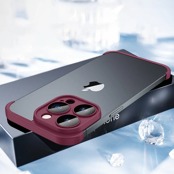 Frameless Bumper with Glass Lens Protector -  Shockproof Phone Cover On iPhone 12 13 and 14