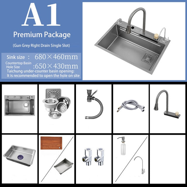 Multifunction Sink - 304 Stainless Steel Waterfall Sink Bowl With Cup Washer Workstation