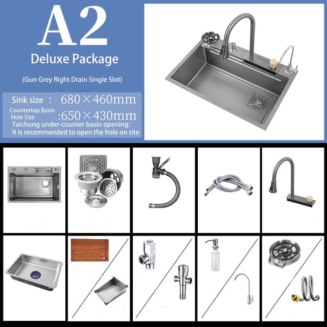 Multifunction Sink - 304 Stainless Steel Waterfall Sink Bowl With Cup Washer Workstation