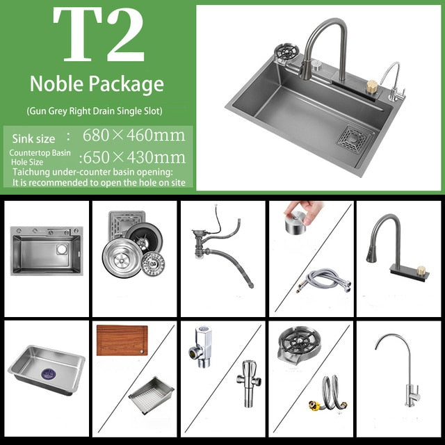 Multifunction Sink - 304 Stainless Steel Waterfall Sink Bowl With Cup Washer Workstation